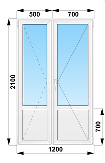 Штульповая балконная дверь с глухим низом 1200x2100
